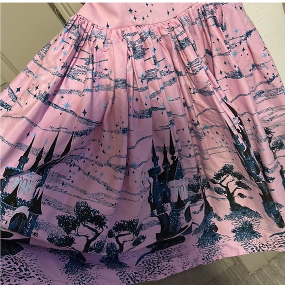 Pinup Girl Clothing Aurora Dress in Pink Castle Print - Picture 4 of 4